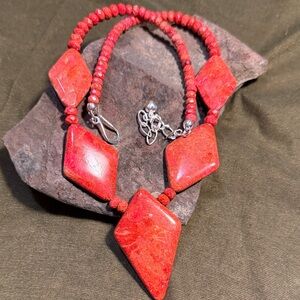 Jay King Red  Coral Necklace Desert Rose line Faceted Coral and Silver clasp